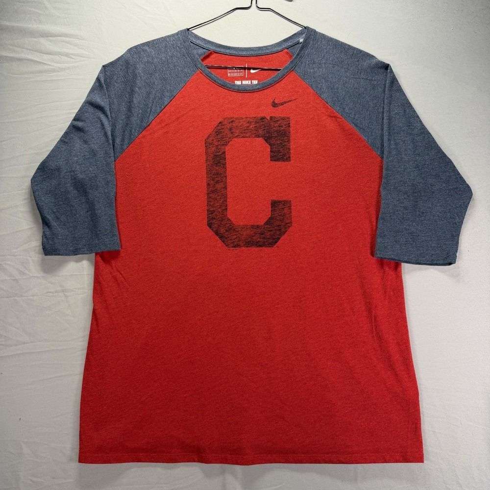 Nike Cleveland Guardians Shirt Womens 2XL Red 3/4 Sleeves MLB Baseball